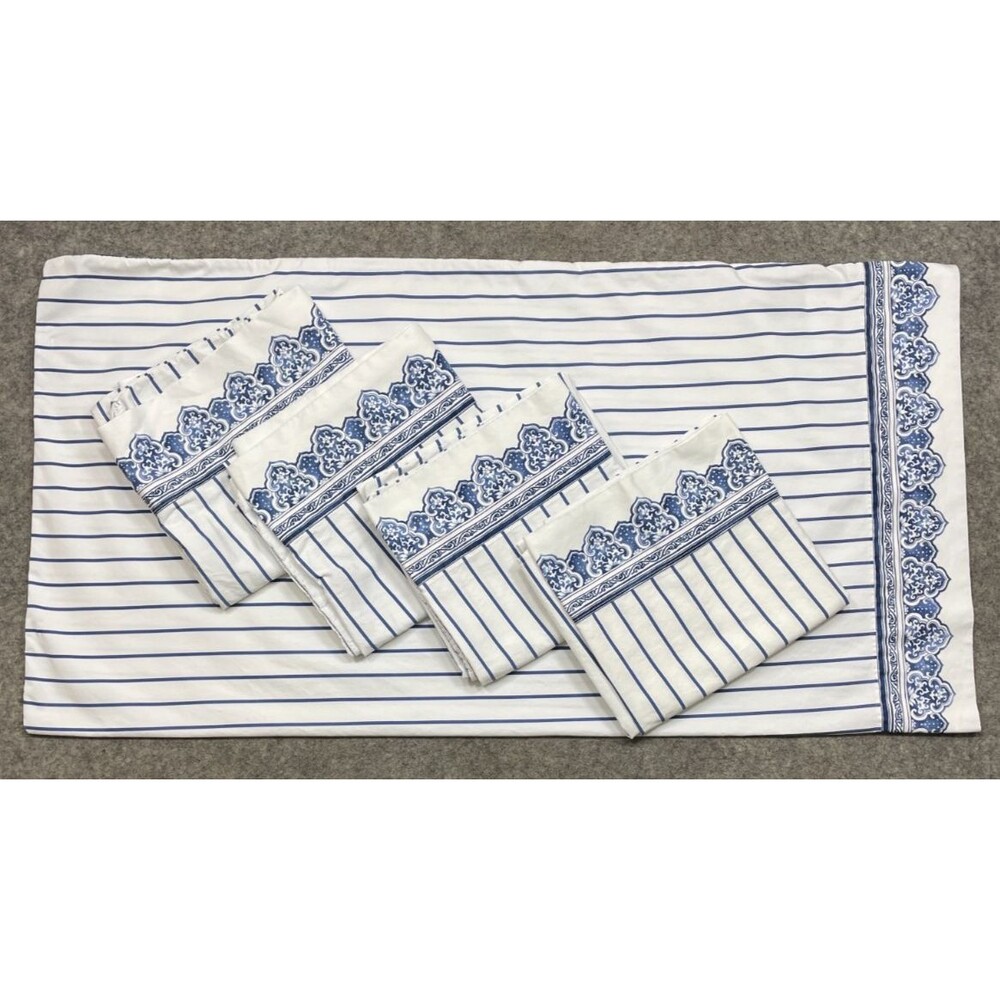 Ralph Lauren Pillowcases King Blue White Palm Harbor Striped Vintage Set of 5
